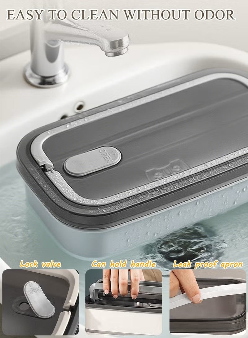 MASINGAA Stainless Steel Lunch Box with Thermal Bag and Cutlery, Double-Layer, Microwave-Safe, Made of 304 Leakproof Stainless Steel, Detachable with Thermal Insulation, Ideal for Adults, Students, Office, or School (1400ml) - Image 5